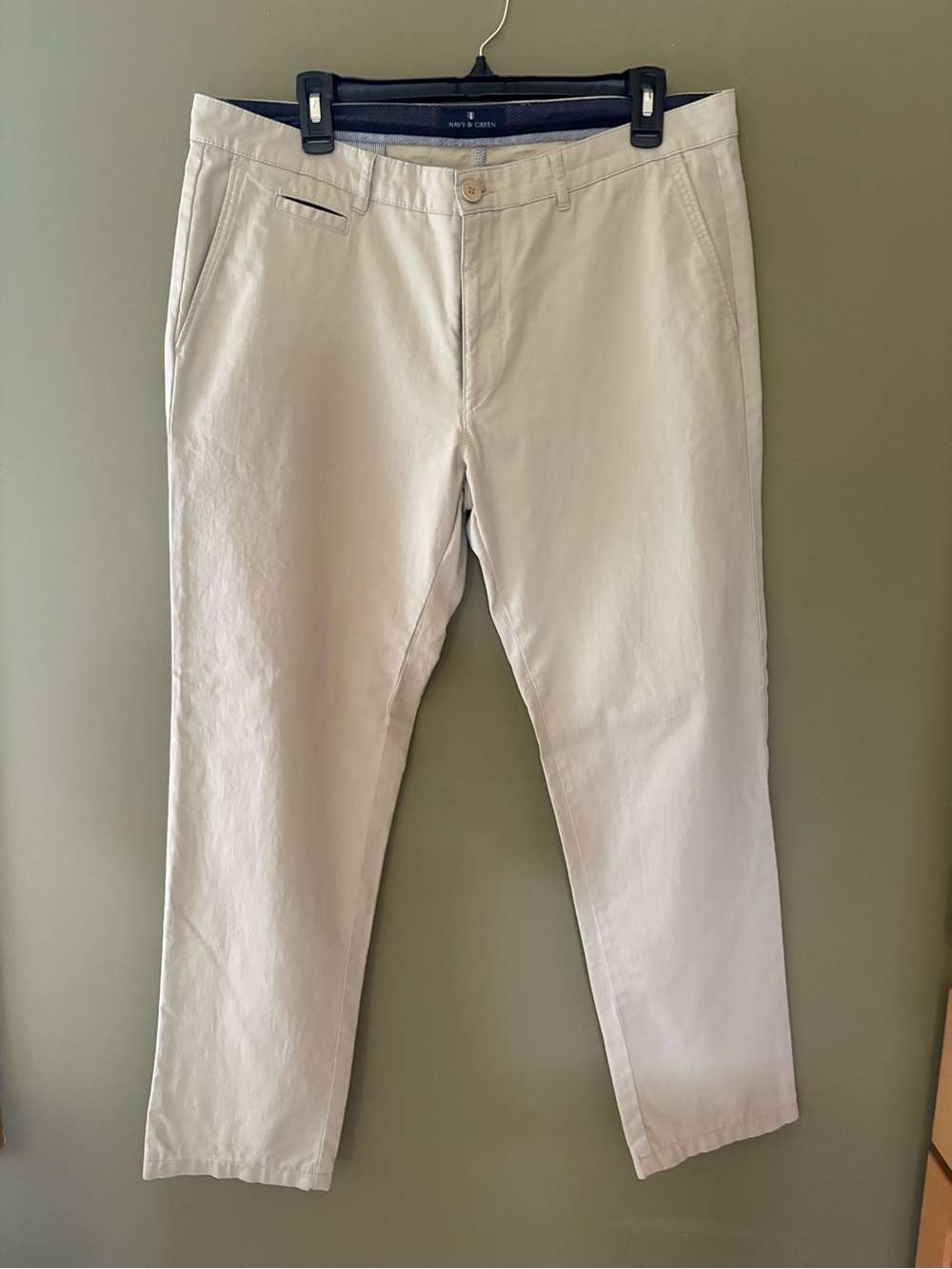 “Navy & Green” Greece Men's Modern Fit Chinos Premium Cotton Pants Size 36